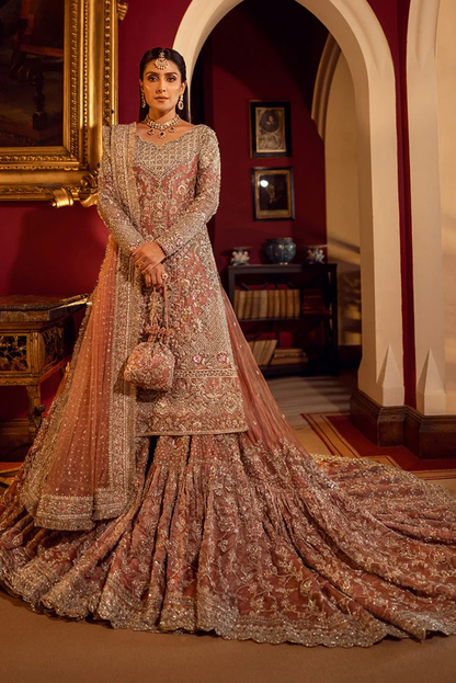 Faiza Saqlain Amari dusty rose pink farshi lehenga