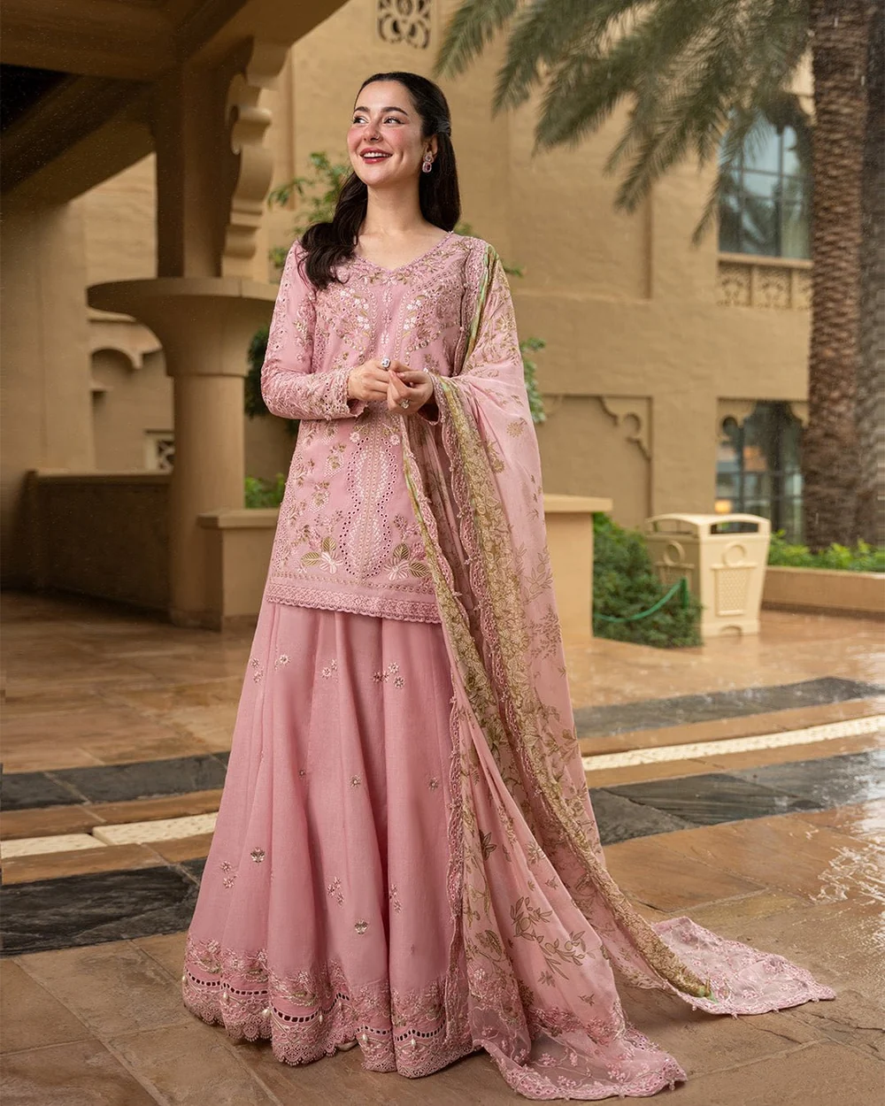 Faiza Saqlain Asja blush pink embroidered lawn ensemble