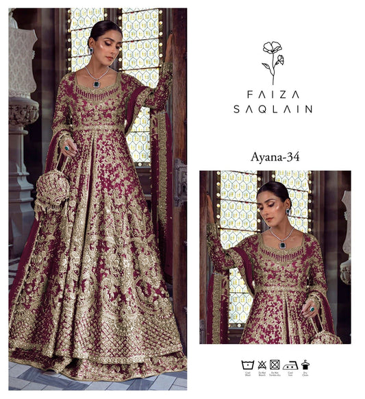 Faiza Saqlain Ayana wine red maroon formal ensemble