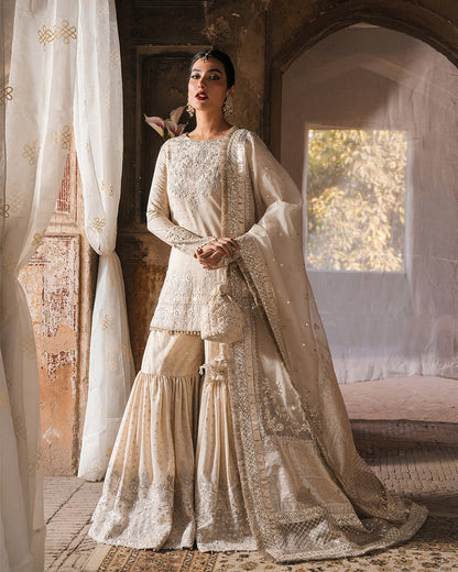 Faiza Saqlain Devina ivory embroidered gharara