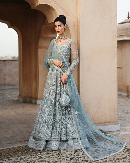 Faiza Saqlain Dorien icy blue grey bridal lehenga