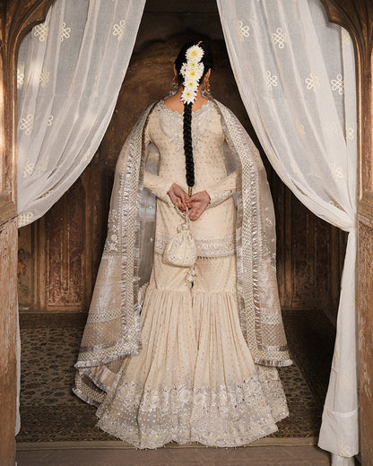 Faiza Saqlain Devina ivory Pakistani formal wear