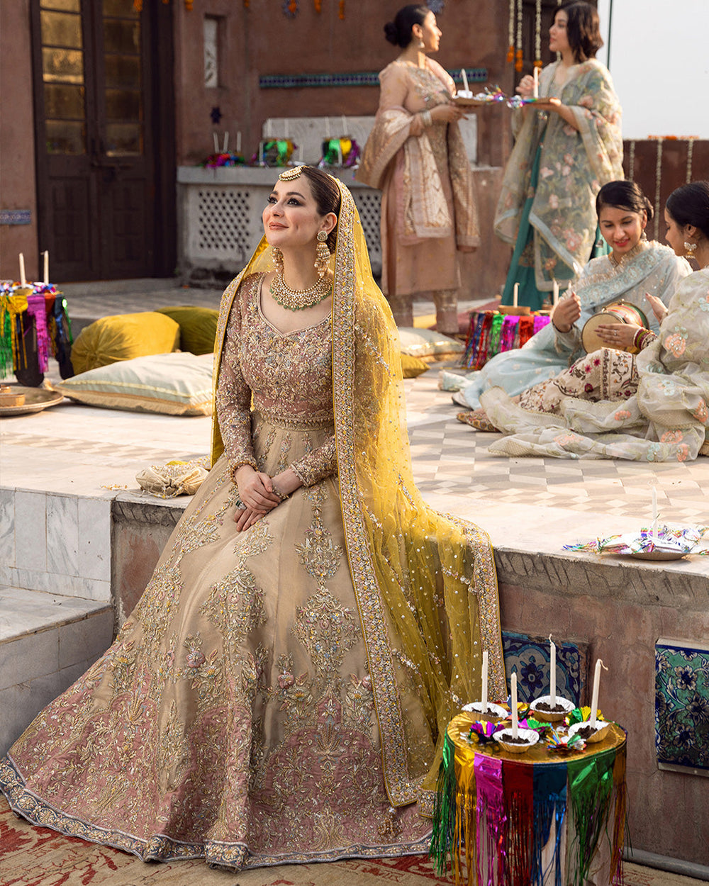 Faiza Saqlain Mahveen tea pink bridal lehenga