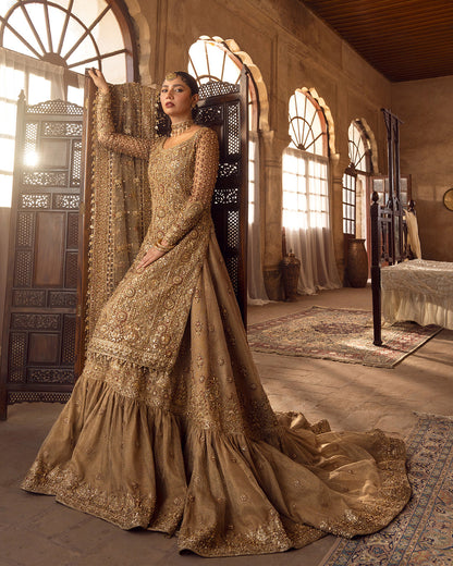 Faiza Saqlain Naisha gold bridal ensemble