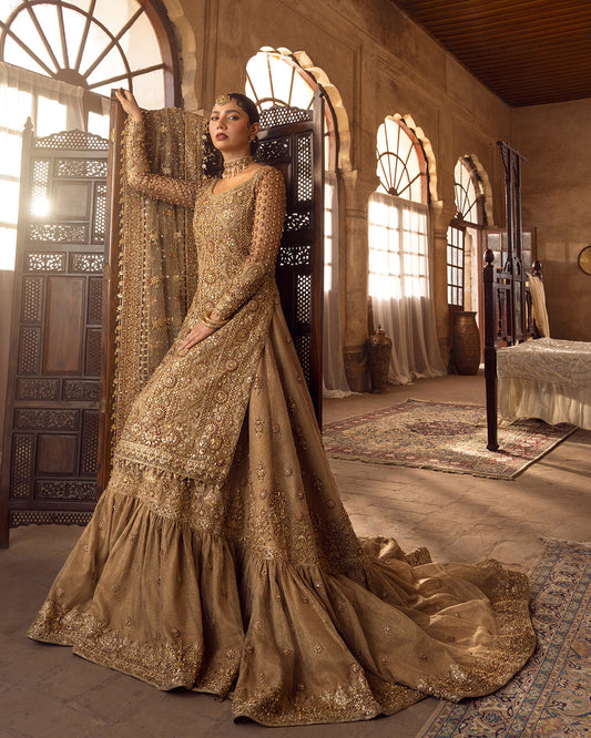 Faiza Saqlain Naisha gold bridal ensemble