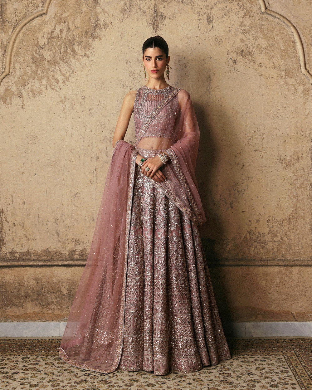 Faiza Saqlain Prenia ensemble with sheer net dupatta