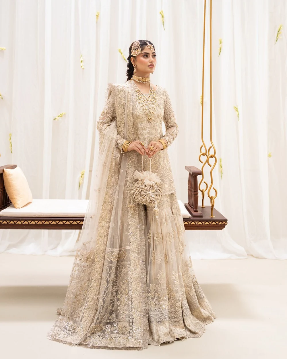 Faiza Saqlain Safak ivory formal garara outfit