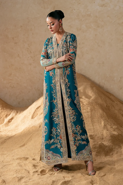 Full-length sleeves with colourful embroidery and embellished cuffs