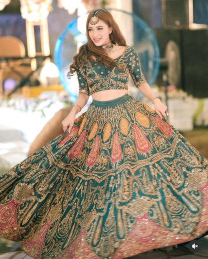 Admiral blue embroidered lehenga with organza dupatta