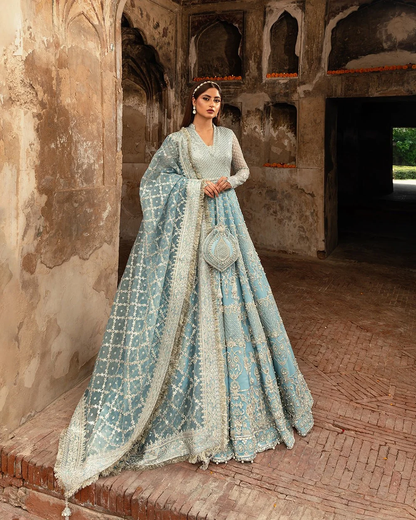 Hana ice blue dress with silver and white embroidery