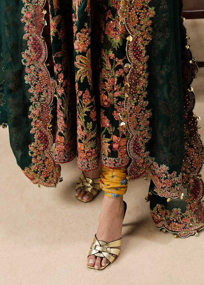 Hara peshwas paired with mustard Korean raw silk chooridaar pants