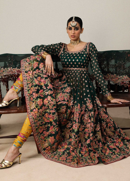 Close-up of colourful floral embroidery on Hussain Rehar Hara