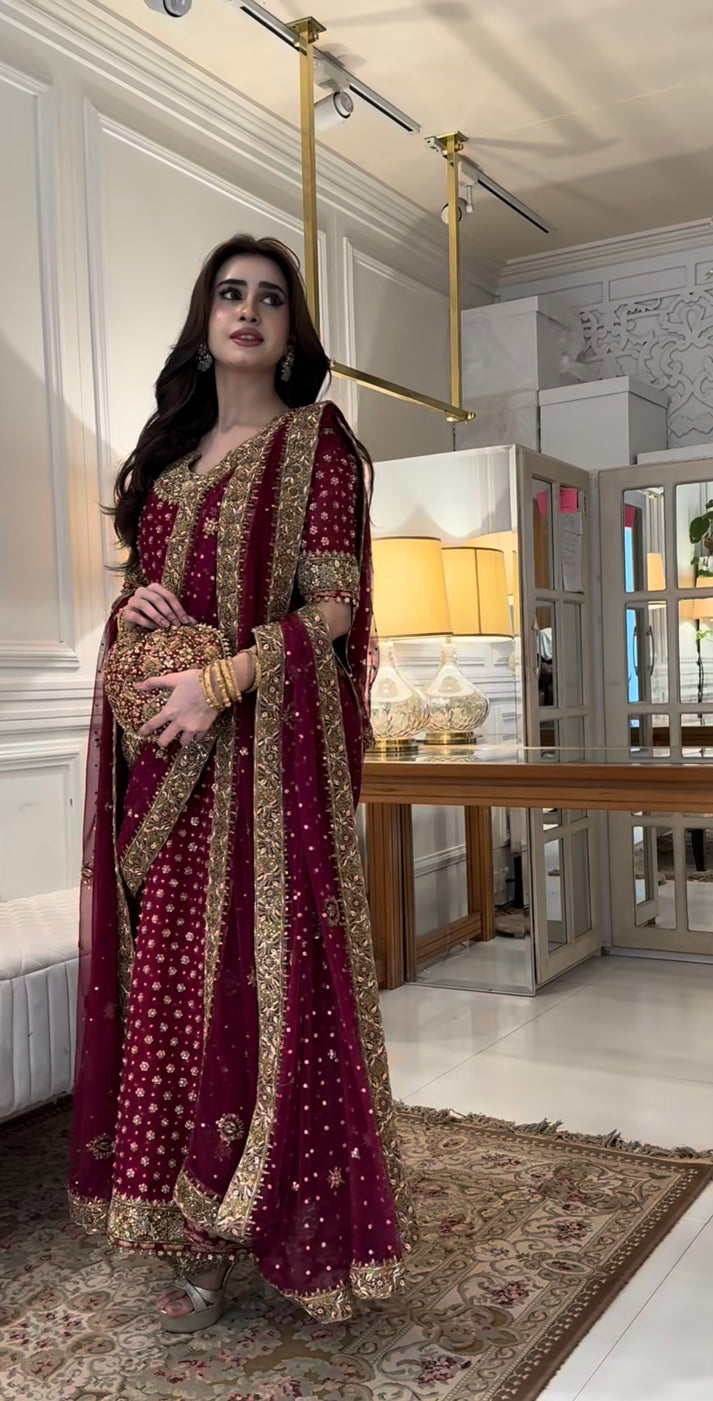 Haris Shakeel Aisha Afridi featuring intricate adda work and hand embellishments