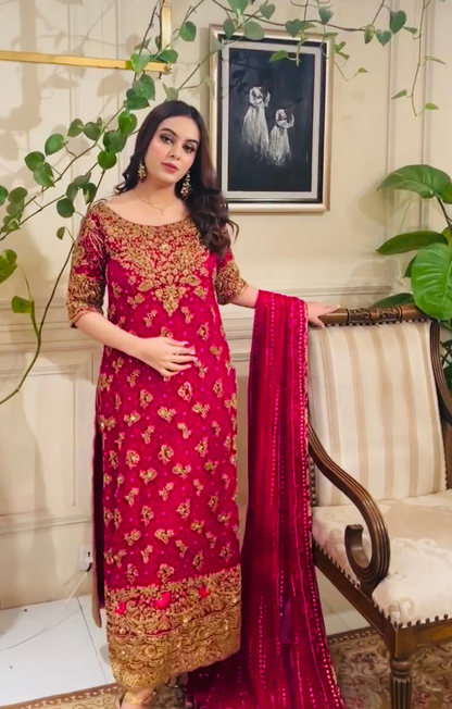 Haris Shakeel HS04 fuchsia pink bridal dress with adda work