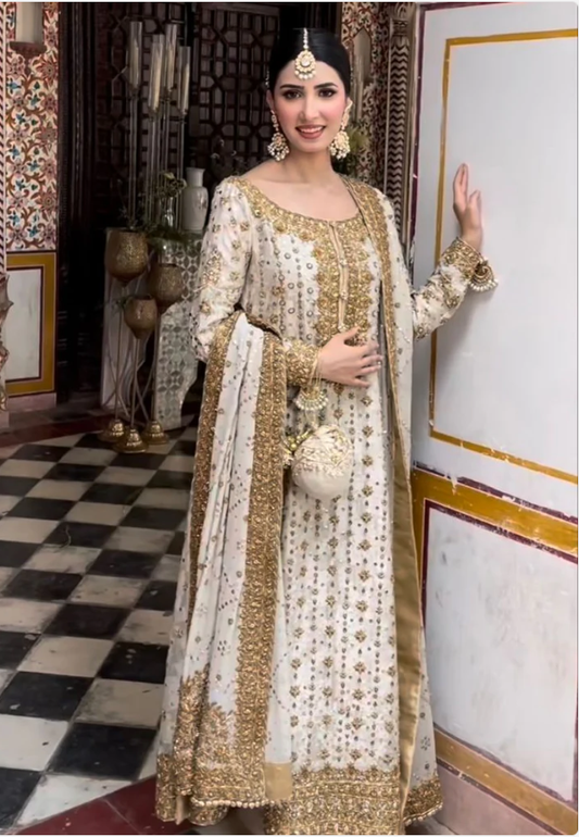 Haris Shakeel Ivory White luxury Pakistani bridal dress