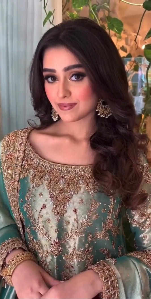 Haris Shakeel Lama Series aqua teal luxury formal dress