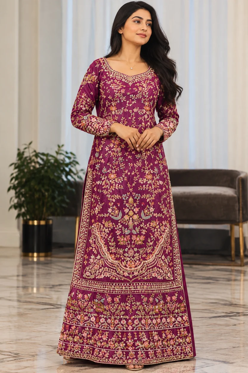 Haris Shakeel Magenta Pakistani formal embroidered ensemble