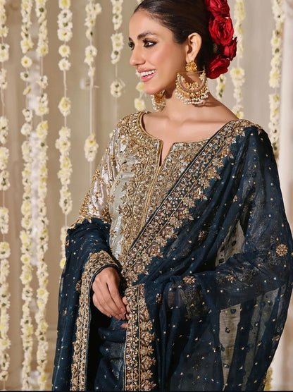 Haris Shakeel Mahnoor featuring intricate adda work and hand embellishments