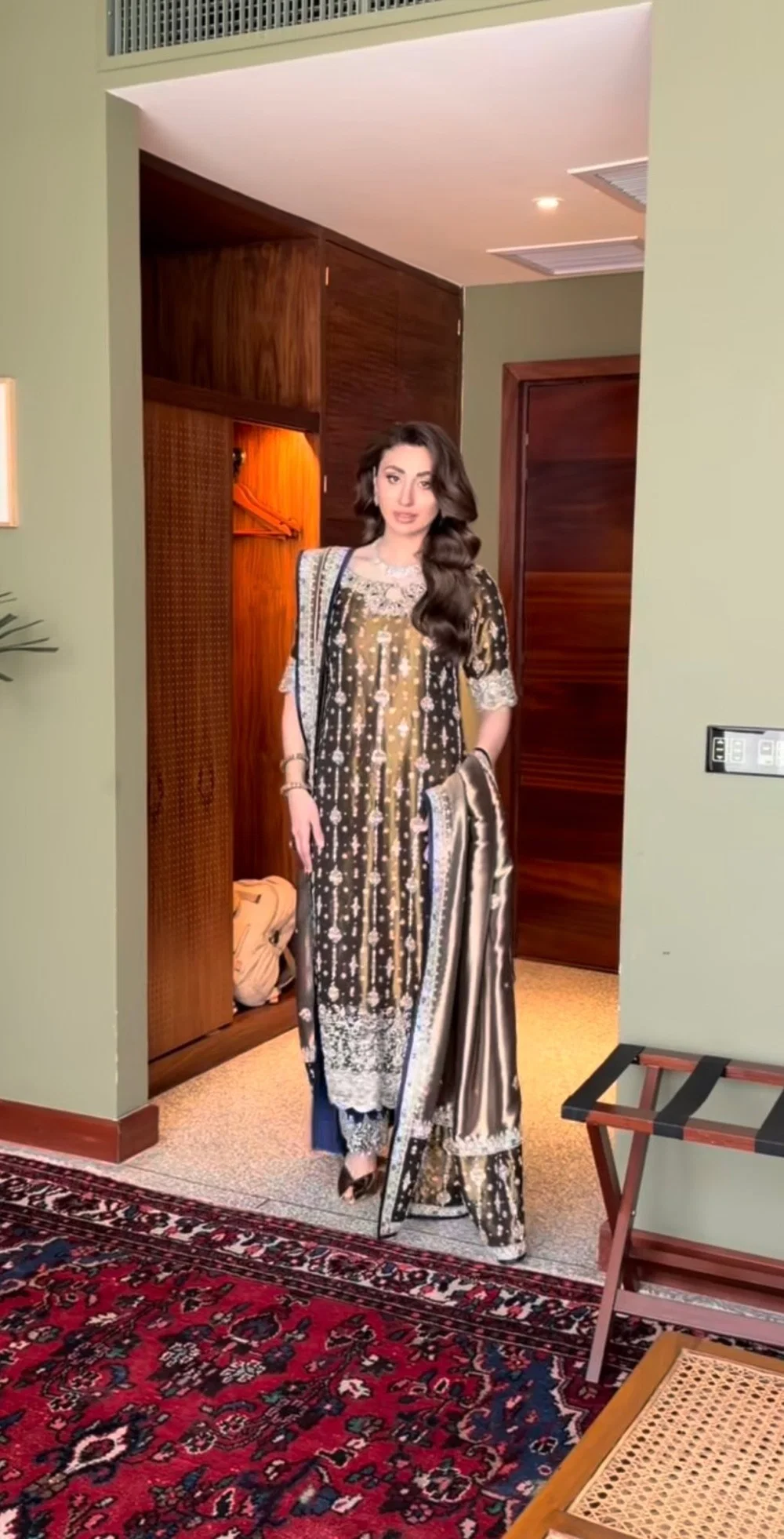Haris Shakeel Wajeeha olive Pakistani formal suit