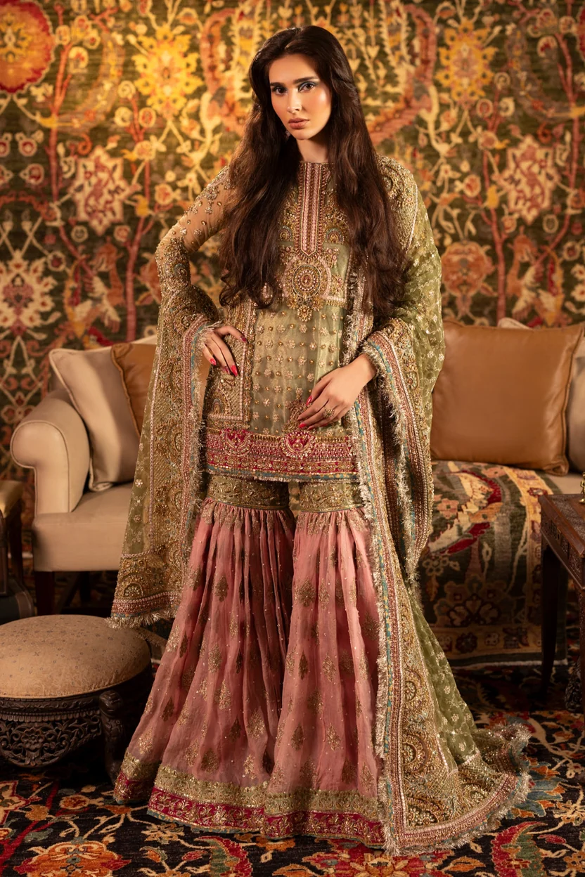 HSY Parizaad pistachio-green kurti and blush-pink sharara