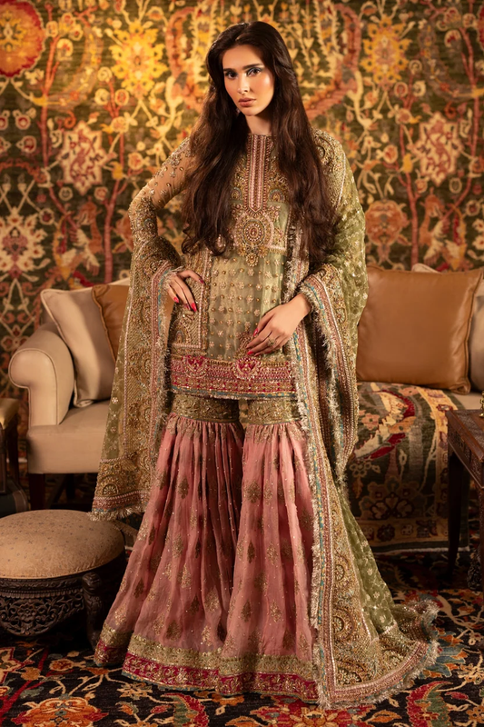 HSY Parizaad pistachio-green kurti and blush-pink sharara