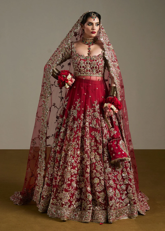 Hussain Rehar Anisha luxury Pakistani red bridal dress
