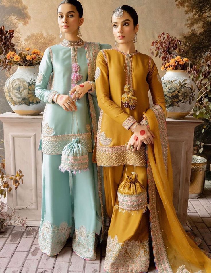 Mustard Pakistani embroidered formal outfit