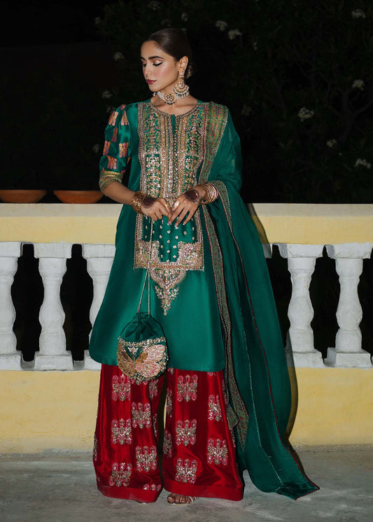 Hussain Rehar Beryl emerald green formal dress
