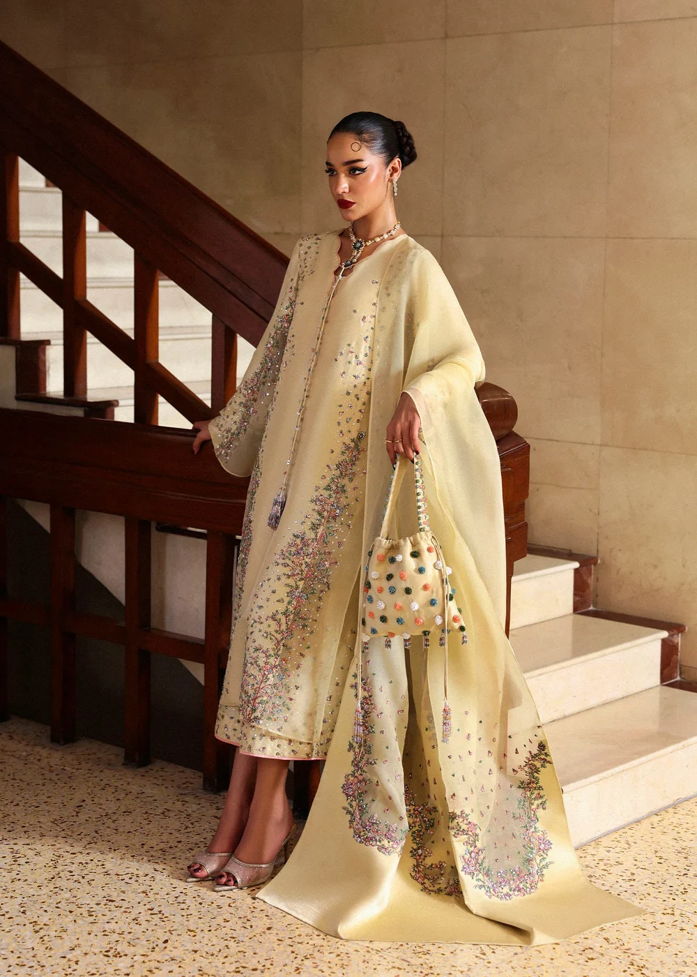 Butter ivory embroidered Pakistani designer outfit