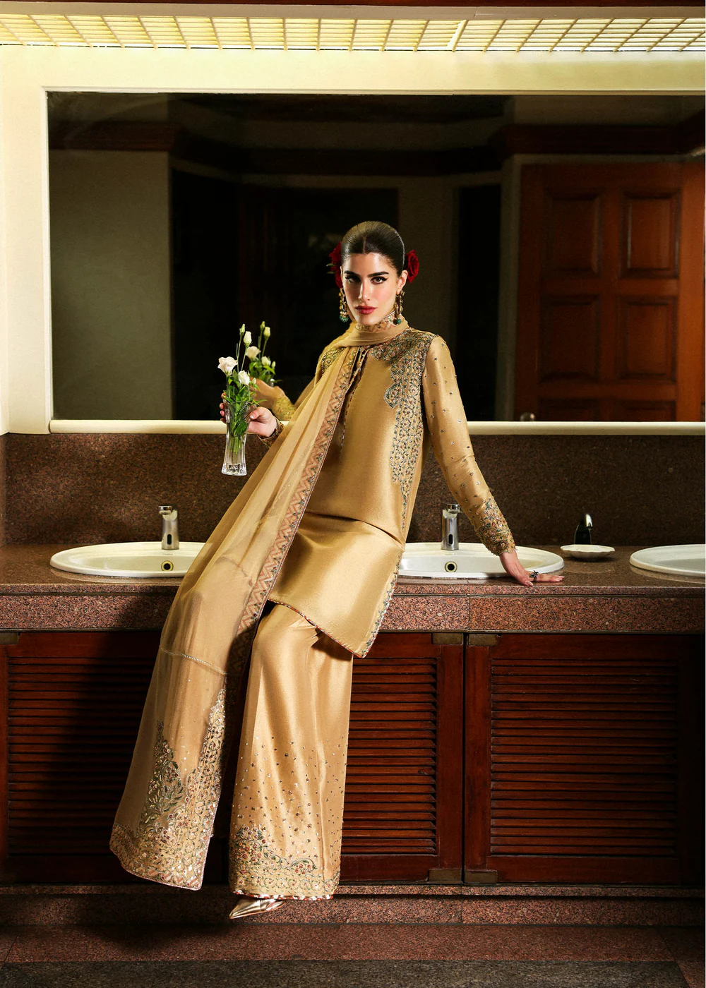 Champagne gold embroidered Pakistani designer outfit