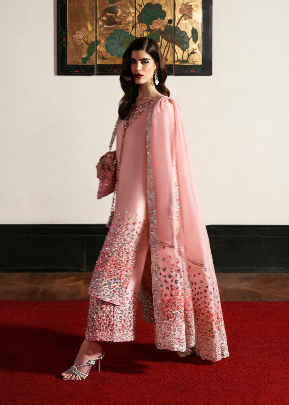 Blush pink embroidered Pakistani designer outfit