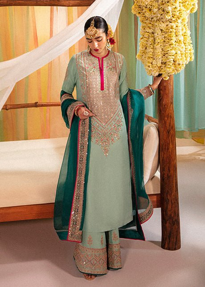 Mint aqua Pakistani designer dress with intricate adda work