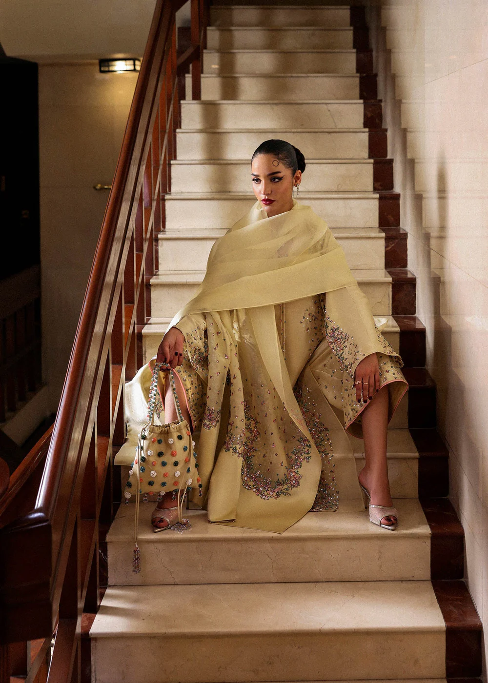 Luxury Pakistani wedding guest dress in ivory