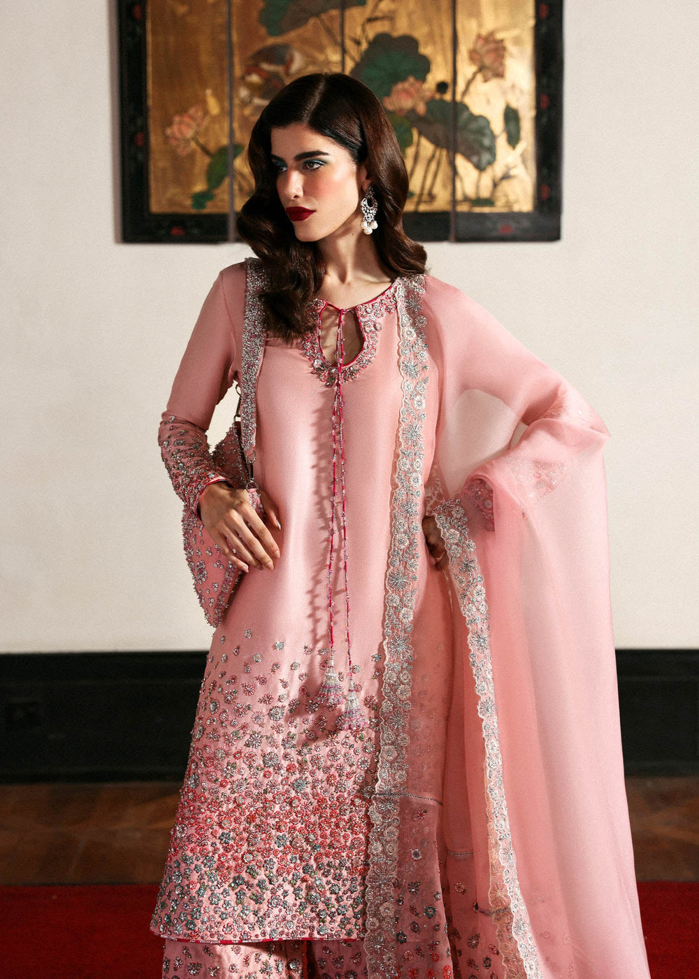 Luxury Pakistani formal dress with embellished dupatta