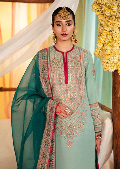 Luxury mint formal dress with embellished dupatta and palazzo trousers