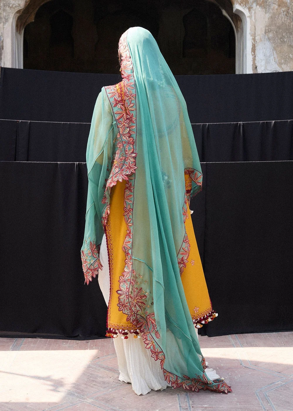 Luxury mustard lawn dress with chiffon dupatta