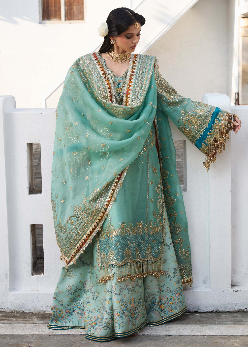 Luxury Pakistani formal dress with embellished dupatta