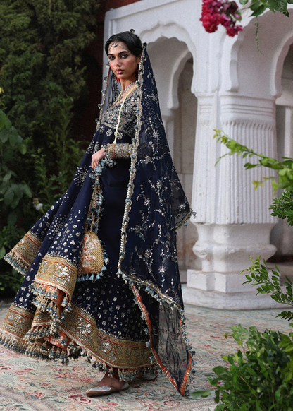 Luxury midnight blue pishwas with embellished dupatta