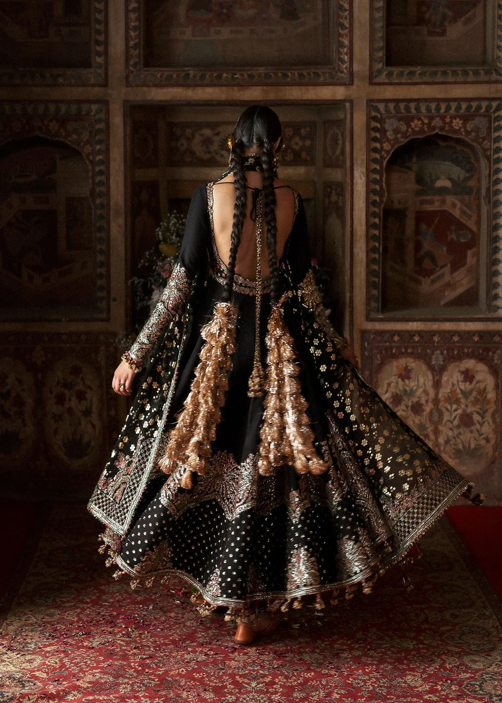 Luxury black formal dress with embellished dupatta