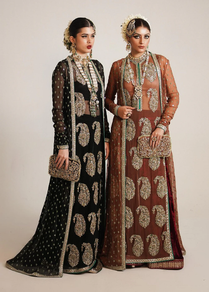 Luxury black formal dress with paisley embroidery