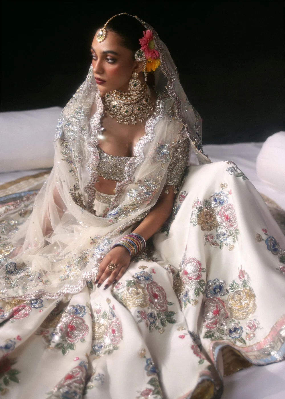 Luxury Pakistani bridal dress with floral embroidery