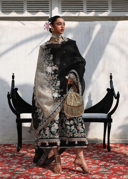 Luxury black lawn dress with embroidered dupatta