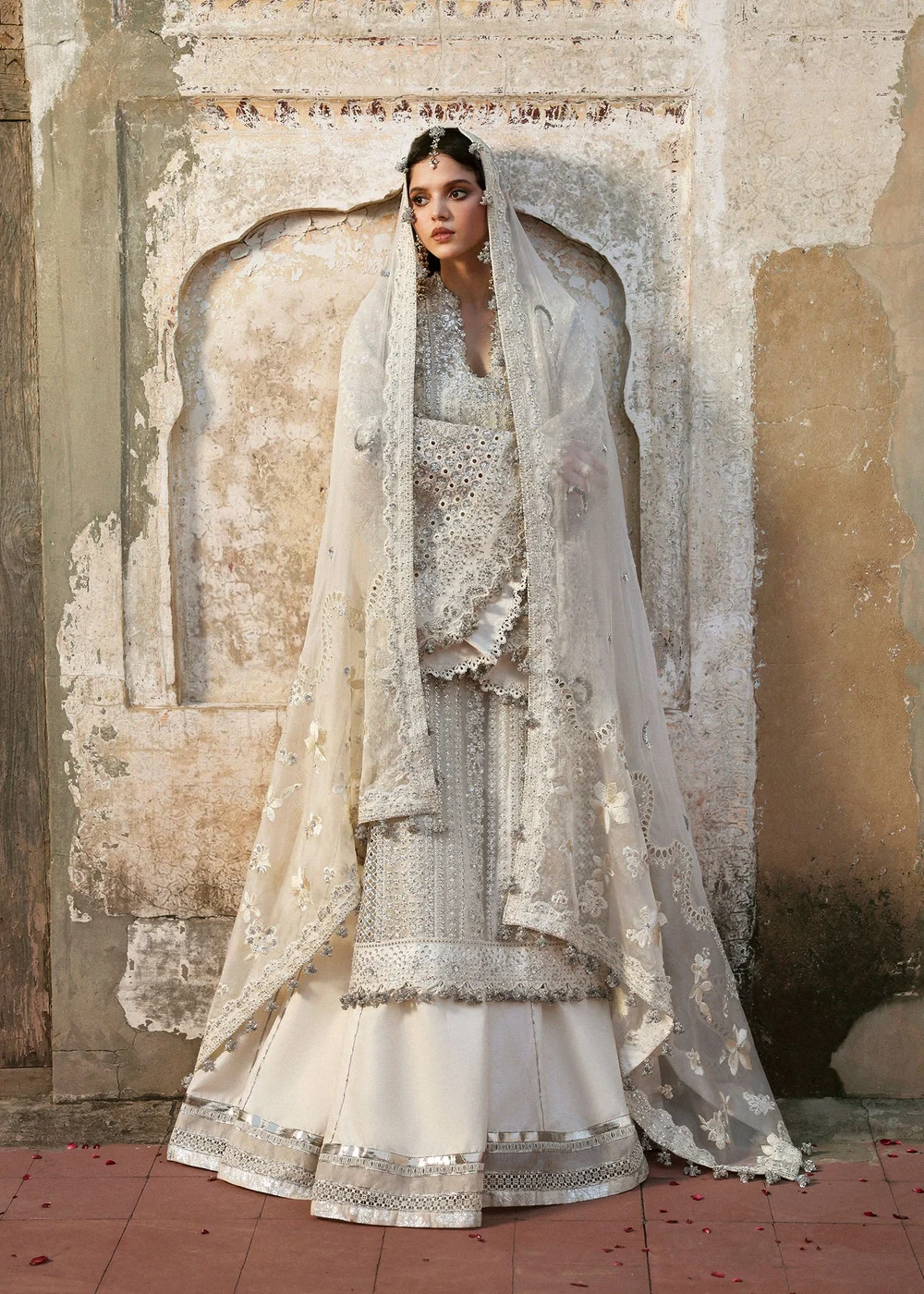 Designer ivory dress with embroidered dupatta