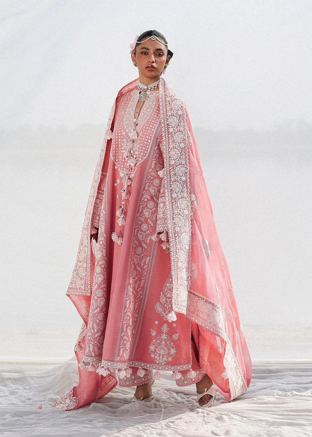 Luxury pink lawn dress with embroidered dupatta