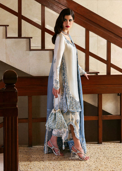 Designer powder blue dress with embroidered dupatta