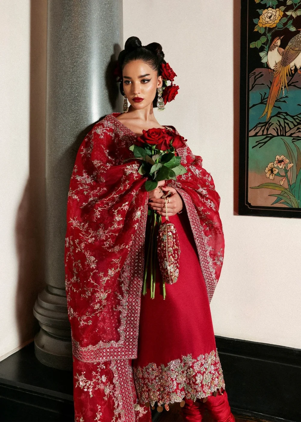 Luxury Pakistani formal dress with embroidered dupatta