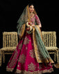 Hussain Rehar Laal deep pink bridal lehenga with teal dupatta