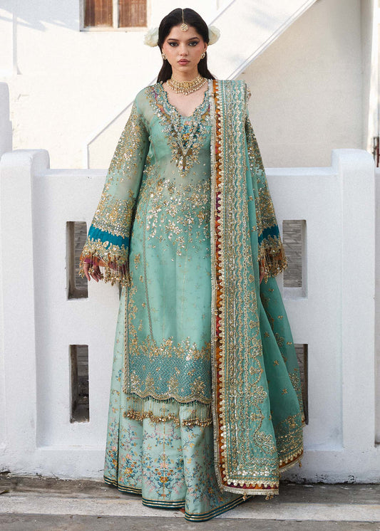Hussain Rehar Miraye aqua blue formal dress