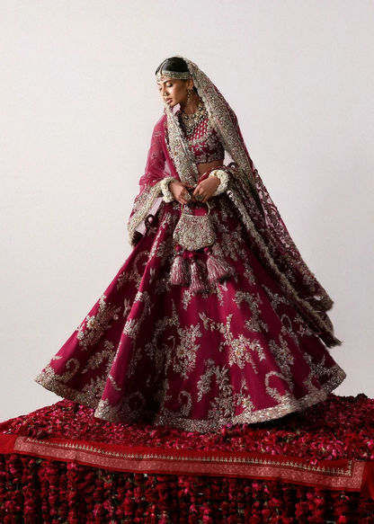 Anari red Pakistani bridal lehenga with gold embroidery