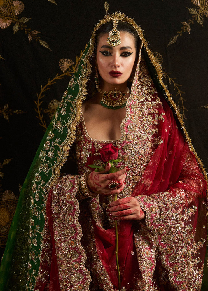 Deep maroon Pakistani bridal lehenga